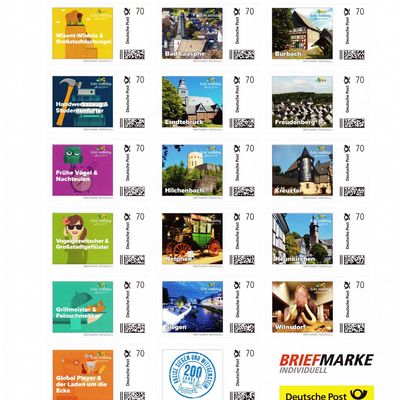 Bogen mit 20 Briefmarken zum Jubil�um "200 Jahre Kreise Siegen und Wittgenstein"