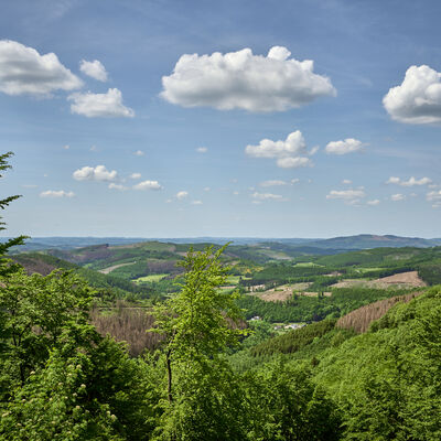 Vom Rastplatz "Sch�ne Aussicht" an der Eisenstra�e hat man einen herrliche Ausblick die W�lder und die Mittelgebirgslandschaft von Siegen-Wittgenstein.