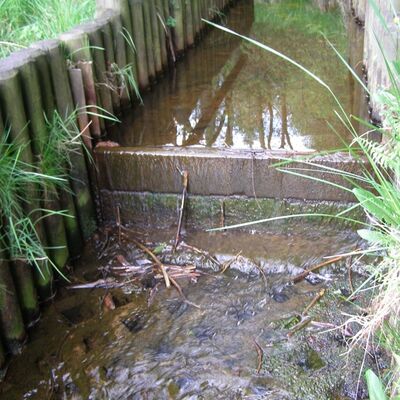 Querbauwerk im Gew�sser mit Ufer- und Sohlbefestigung (Ma�nahmen: R�ckbau und Re-naturierung)